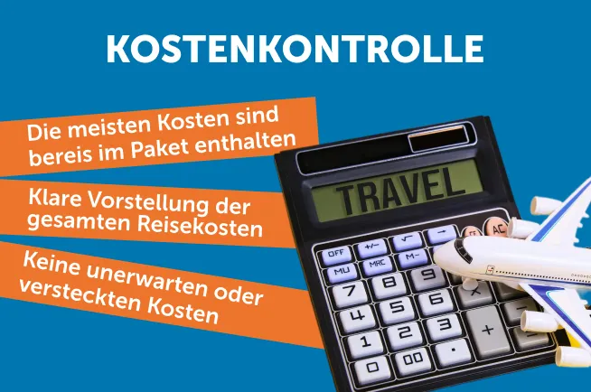 Grafik mit einem Taschenrechner und Flugzeug