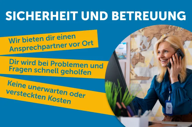 Grafik mit einer Frau am Telefon vor einem PC