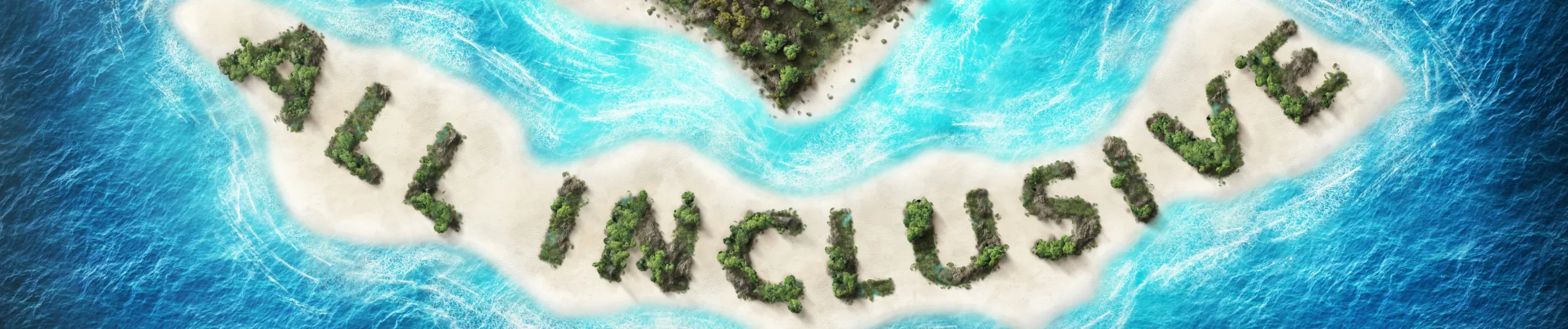 Grafik mit All Inclusive Schriftzug und Meer im Hintergrund